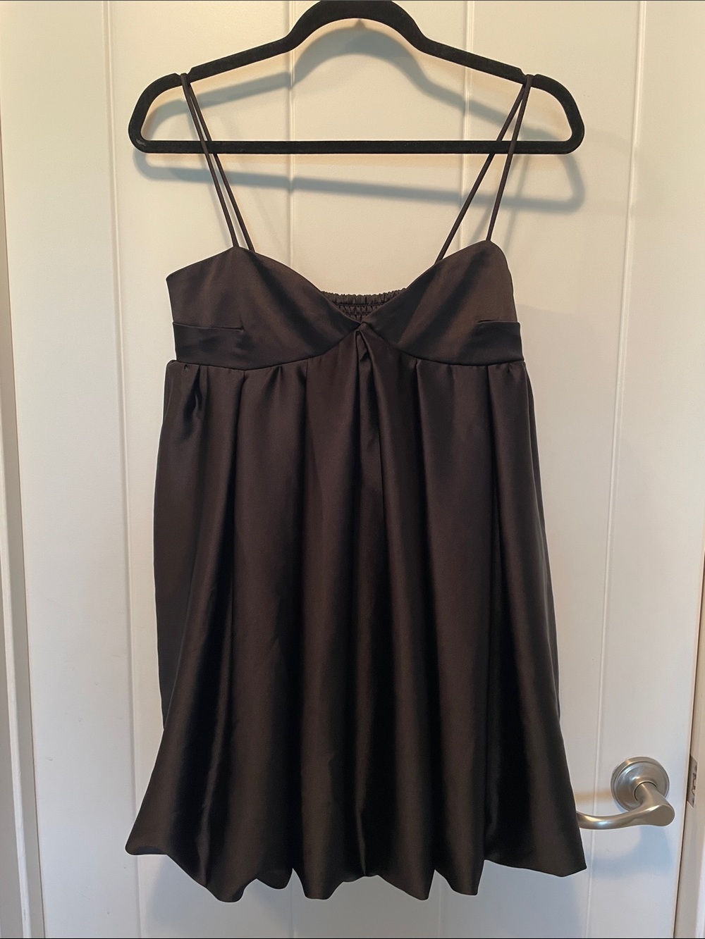 Divided Black Satin Spaghetti Strap Babydoll Dress